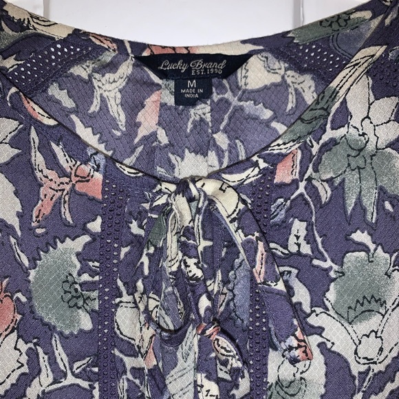 Lucky Brand Floral Crochet Insert Peasant Blouse - Picture 4 of 16